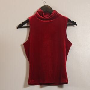 VTG Hot Kiss Red Velvet Sleeveless Mock Neck Top Women’s Small Y2K